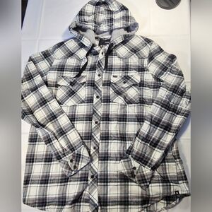 Hurley Men’s XL Hooded Button Down Flannel Shirt Plaid Lightweight Very Soft EUC
